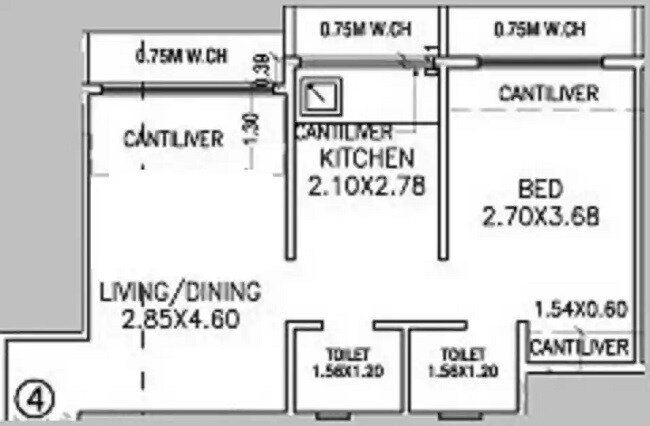 Floor plan of 1 BHK 412 Sq. Ft. Apartment in Prabhav Amberley Tower, Mumbai