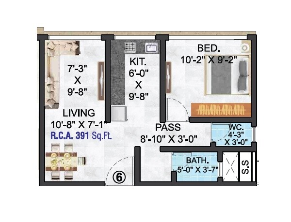 1 BHK 391 Sq. Ft. Apartment
