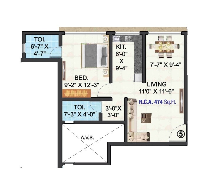 1 BHK 474 Sq. Ft. Apartment