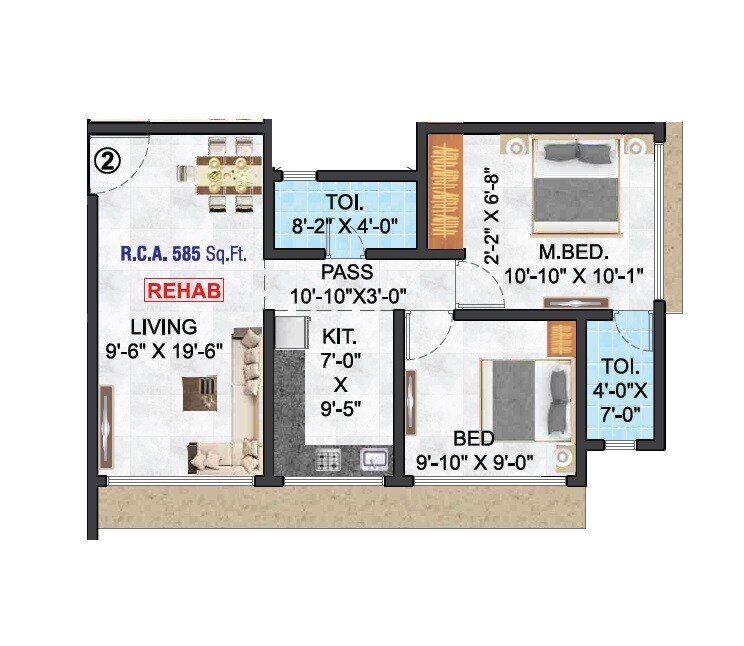 2 BHK 585 Sq. Ft. Apartment