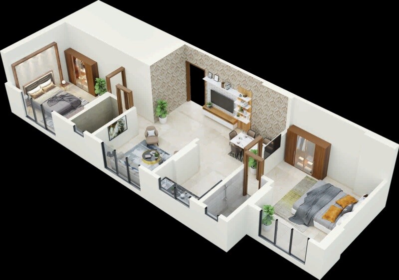 Floor plan of 2 BHK Apartment - 674 sq. ft. in Pragati Icon Ghatkopar, Mumbai
