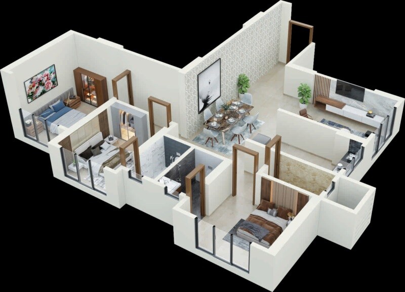 Floor plan of 3 BHK Apartment - 888 sq. ft. in Pragati Icon Ghatkopar, Mumbai