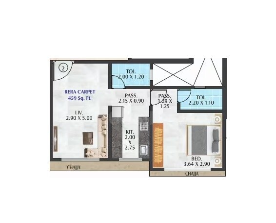 Floor plan of 1 BHK 459 Sq. Ft. Apartment in Pragati Pinnacle, Mumbai