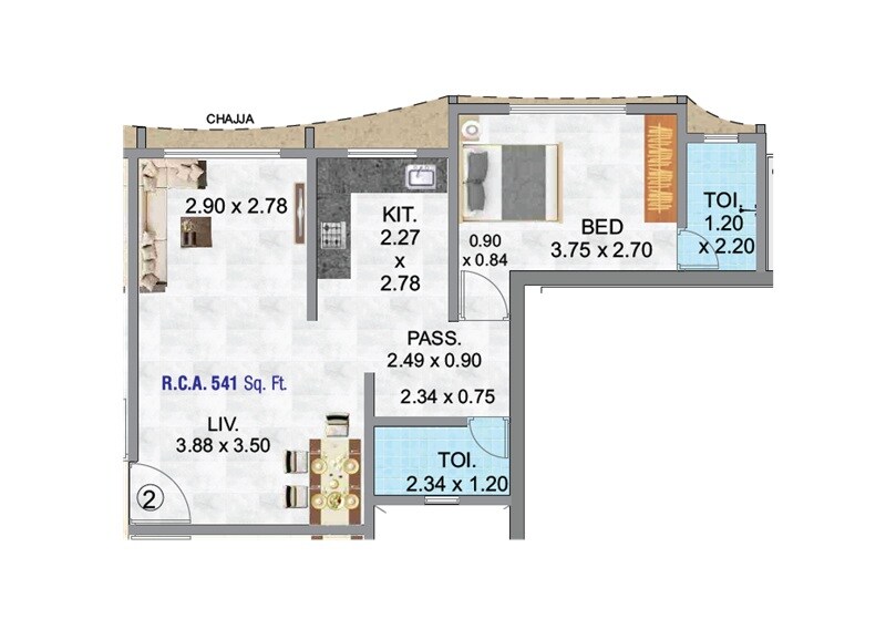 Floor plan of 1 BHK 541 Sq. Ft. Apartment in Pragati Revanta, Mumbai
