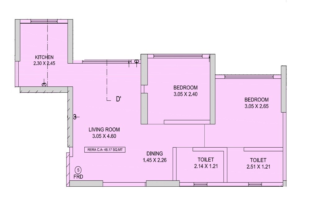 Floor plan of 2 BHK 519 Sq. Ft. Apartment in Pranav Amarhind CHS, Mumbai