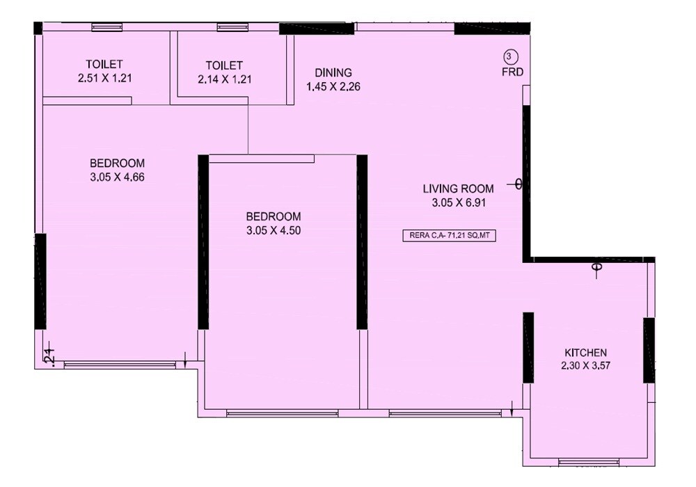 Floor plan of 2 BHK 767 Sq. Ft. Apartment in Pranav Amarhind CHS, Mumbai
