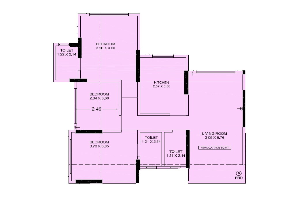 Floor plan of 3 BHK 844 Sq. Ft. Apartment in Pranav Amarhind CHS, Mumbai