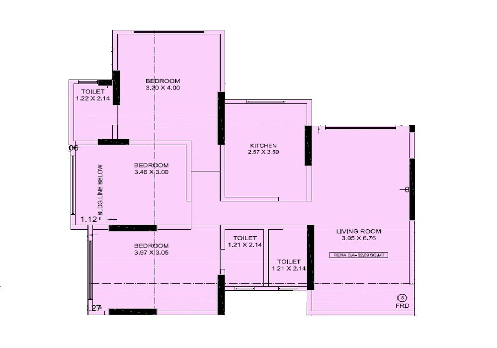 Floor plan of 3 BHK 892 Sq. Ft. Apartment in Pranav Amarhind CHS, Mumbai