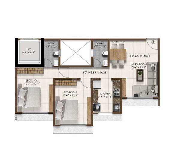 2 BHK 641 Sq. Ft. Apartment