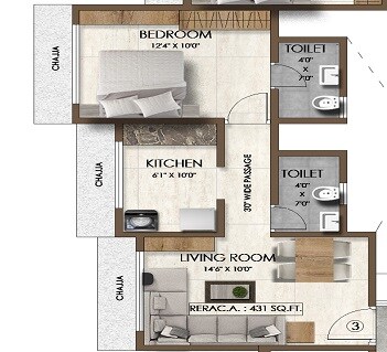 Floor plan of 1 BHK 431 Sq. Ft. Apartment in Pranav Borivali Shivdarshan CHSL, Mumbai