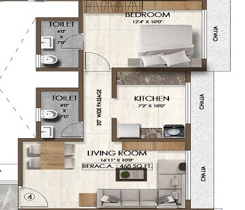 Floor plan of 1 BHK 468 Sq. Ft. Apartment in Pranav Borivali Shivdarshan CHSL, Mumbai