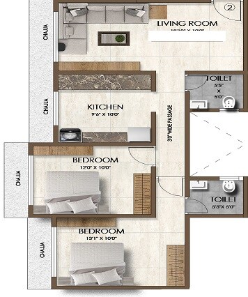 Floor plan of 2 BHK 532 Sq. Ft. Apartment in Pranav Borivali Shivdarshan CHSL, Mumbai