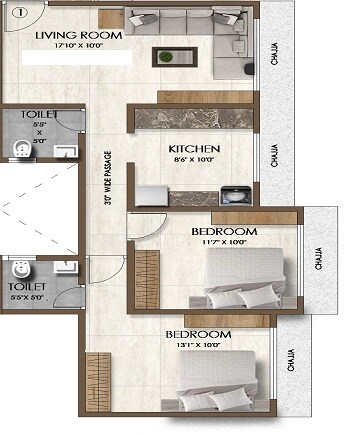 Floor plan of 2 BHK 712 Sq. Ft. Apartment in Pranav Borivali Shivdarshan CHSL, Mumbai
