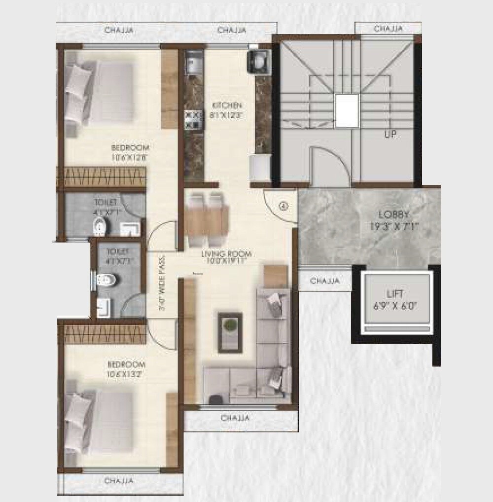 Floor plan of 2 BHK 601 Sq. Ft. Apartment in Pranav Daulatrao Desai Nagar CHS, Mumbai