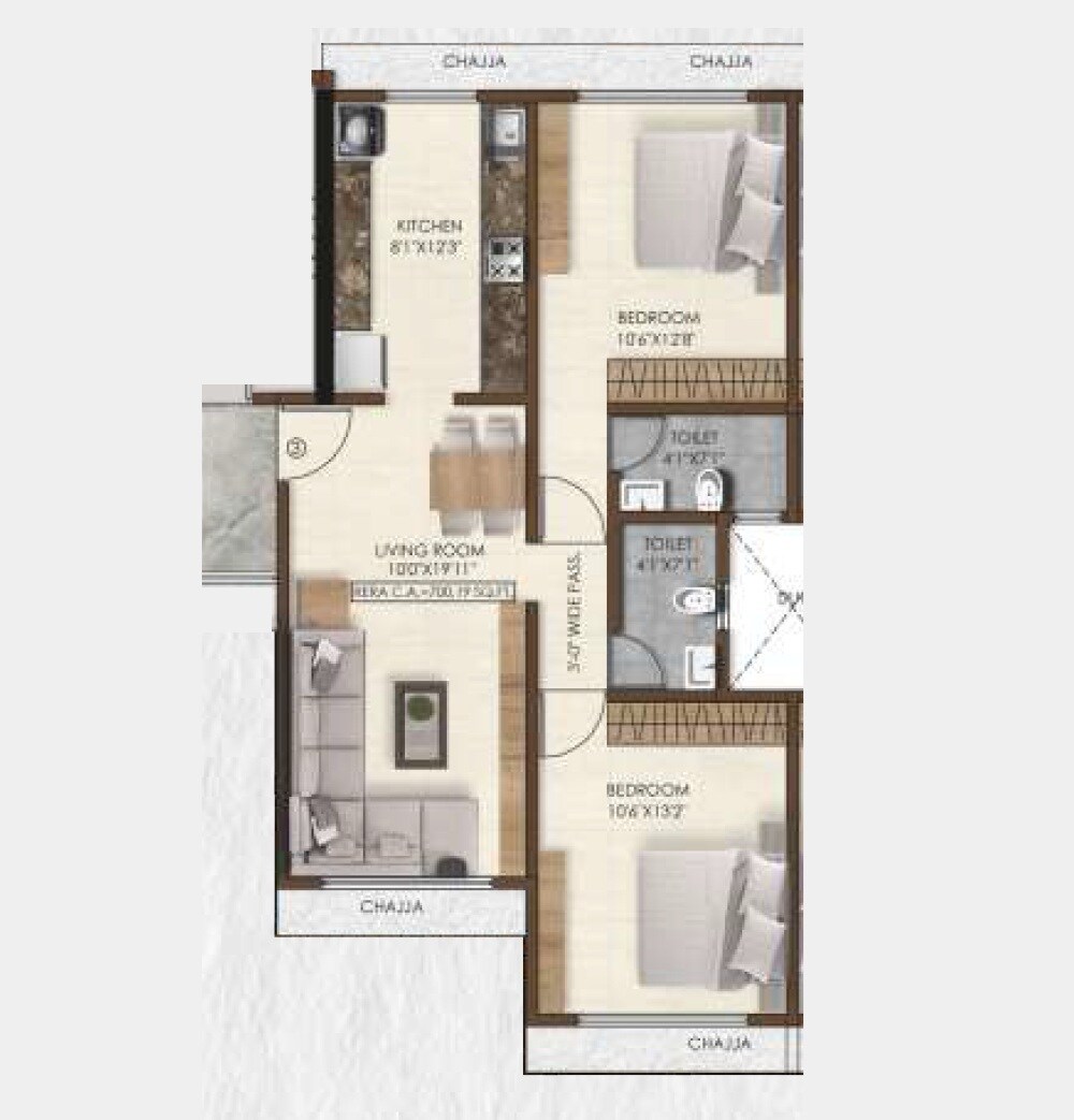 Floor plan of 2 BHK 704 Sq. Ft. Apartment in Pranav Daulatrao Desai Nagar CHS, Mumbai