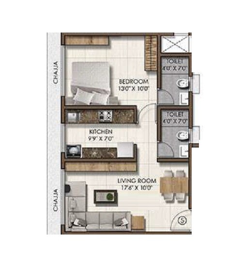Floor plan of 1 BHK 353 Sq. Ft. Apartment in Pranav Flora Enclave, Mumbai