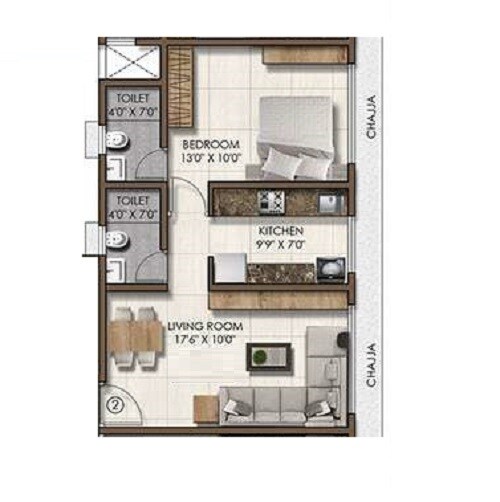 Floor plan of 1 BHK 481 Sq. Ft. Apartment in Pranav Flora Enclave, Mumbai