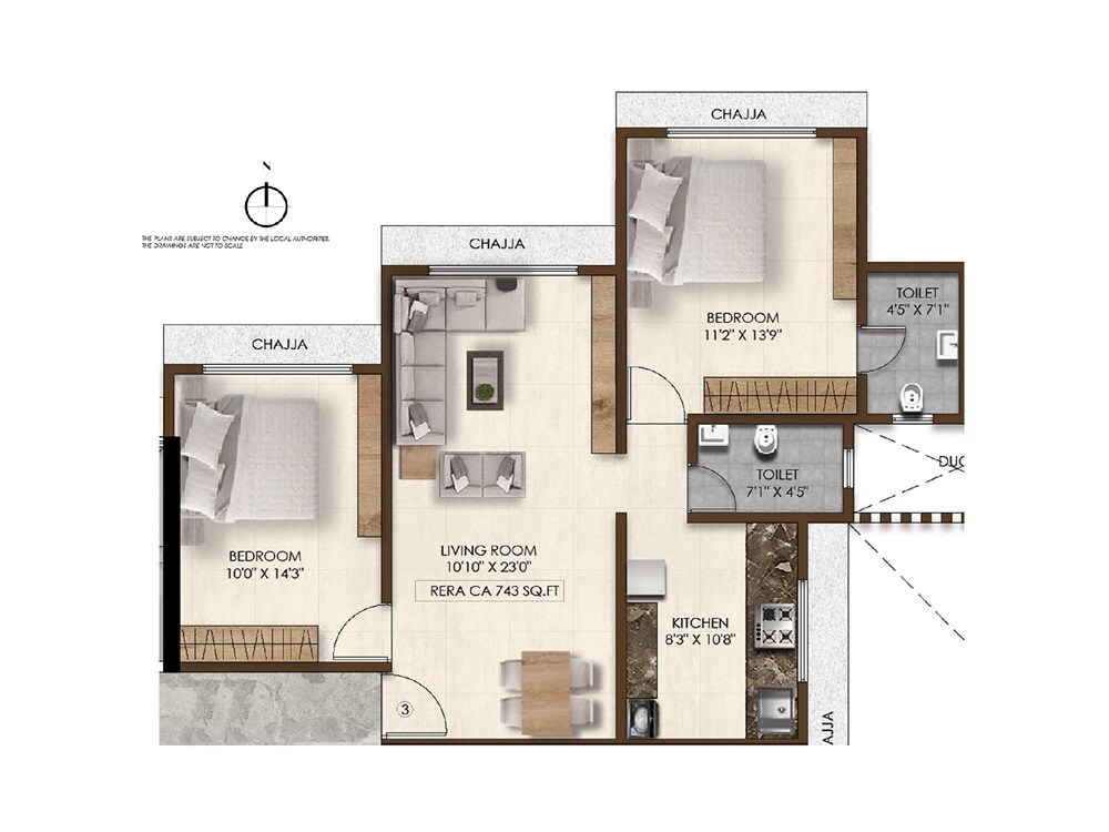 2 BHK 739 Sq. Ft. Apartment