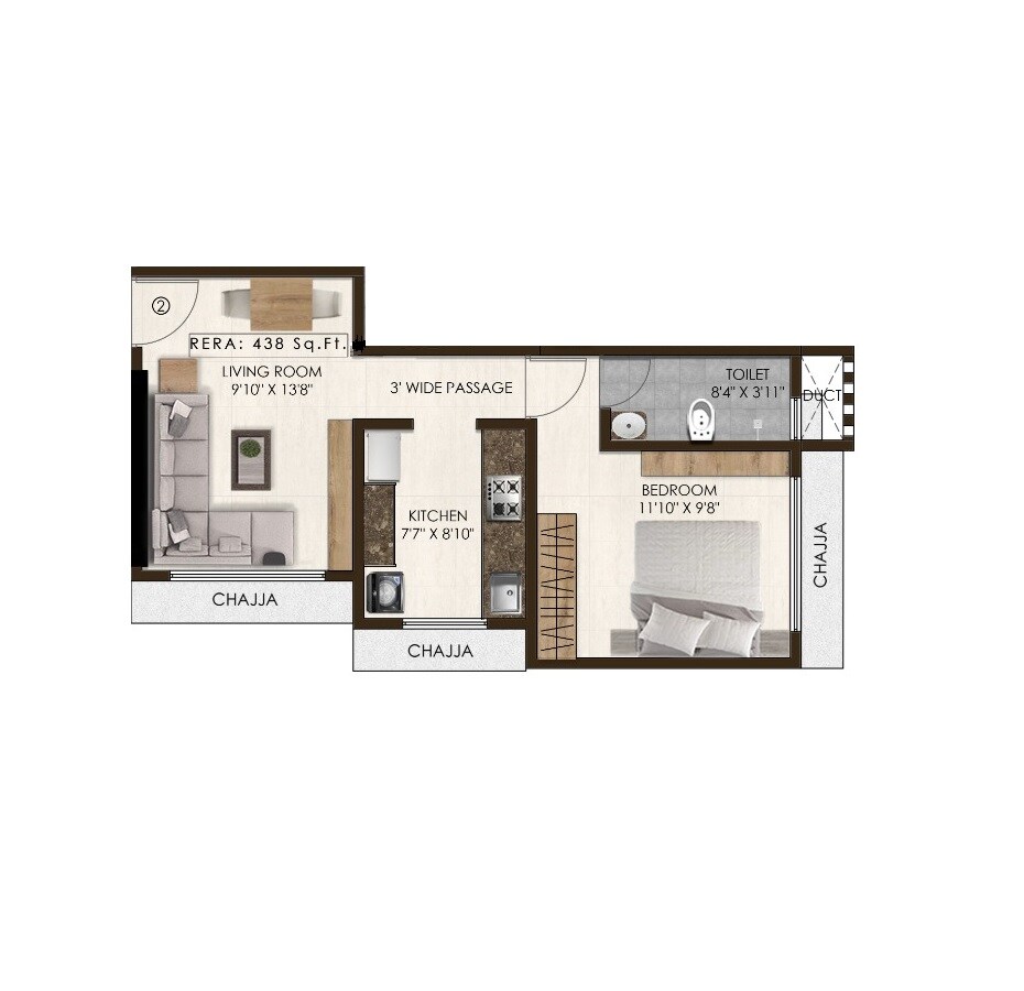 Floor plan of 1 BHK 438 Sq. Ft. Apartment in Pranav Joeville, Mumbai
