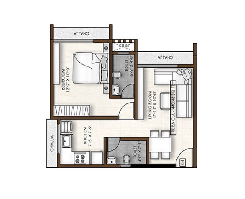 1 BHK 440 Sq. Ft. Apartment