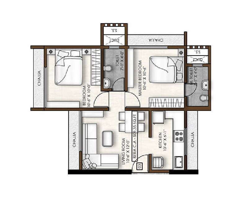 2 BHK 677 Sq. Ft. Apartment