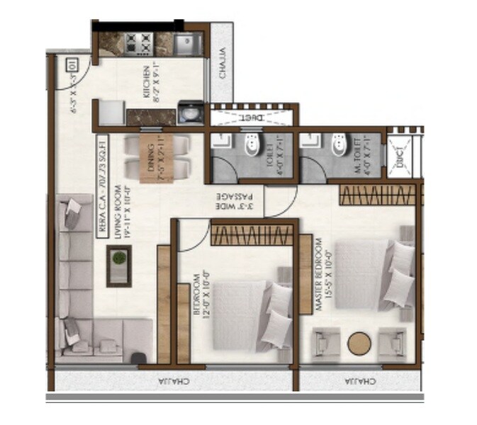 2 BHK 707 Sq. Ft. Apartment