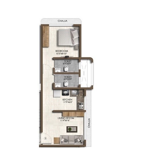 Floor plan of 1 BHK 366 Sq. Ft. Apartment in Pranav Mettivilla CHS, Mumbai