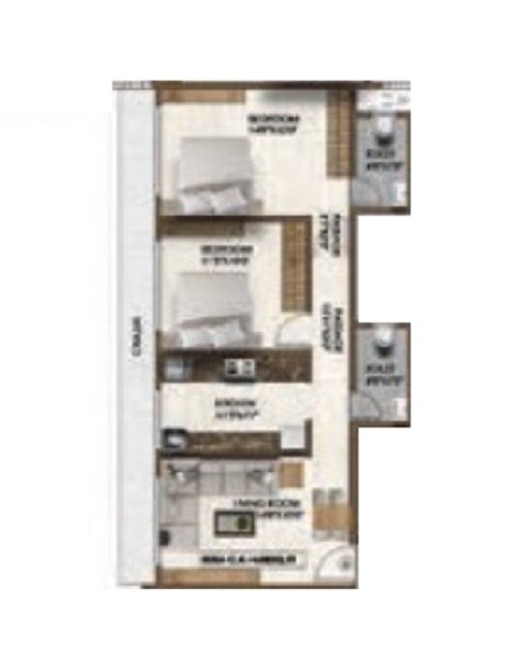 Floor plan of 2 BHK 691 Sq. Ft. Apartment in Pranav Nirvana Residency, Mumbai