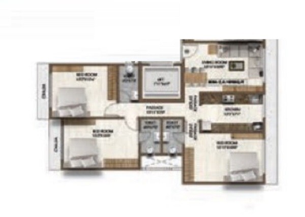 Floor plan of 3 BHK 832 Sq. Ft. Apartment in Pranav Nirvana Residency, Mumbai