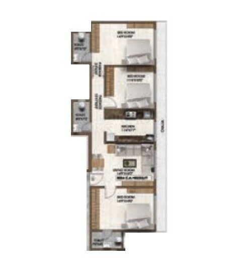 Floor plan of 3 BHK 884 Sq. Ft. Apartment in Pranav Nirvana Residency, Mumbai