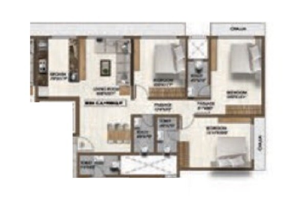 Floor plan of 3 BHK 898 Sq. Ft. Apartment in Pranav Nirvana Residency, Mumbai