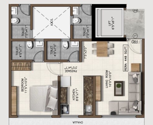 Floor plan of 1 BHK 433 Sq. Ft. Apartment in Pranav Ohana, Mumbai