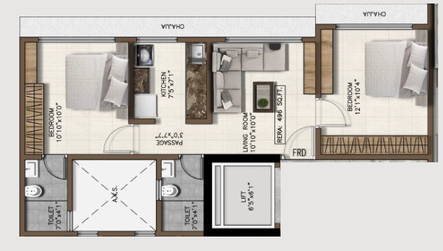Floor plan of 2 BHK 496 Sq. Ft. Apartment in Pranav Ohana, Mumbai