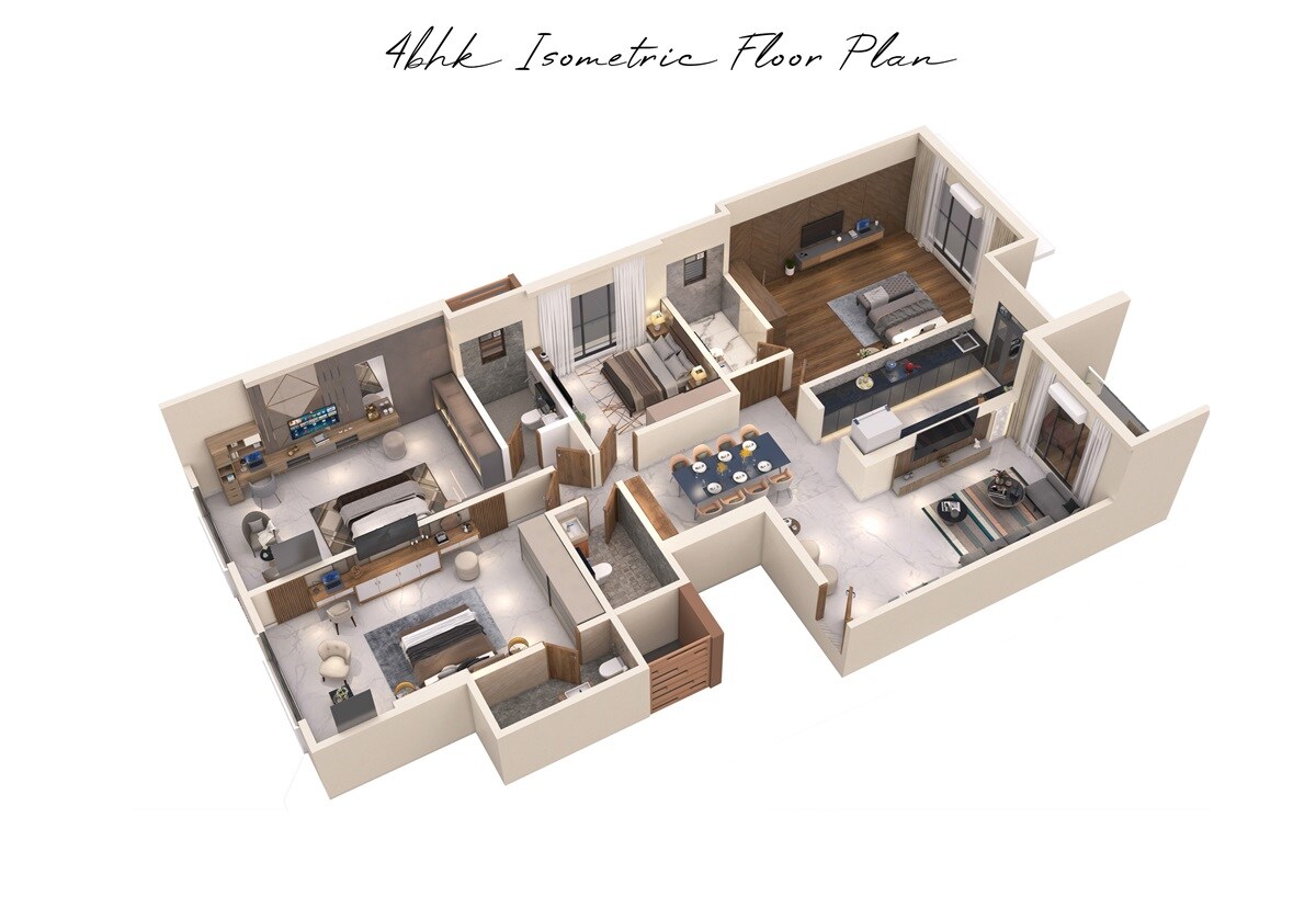 Floor plan of 4 BHK 1462 Sq. Ft. Apartment in Pranav Pearl Palace, Mumbai
