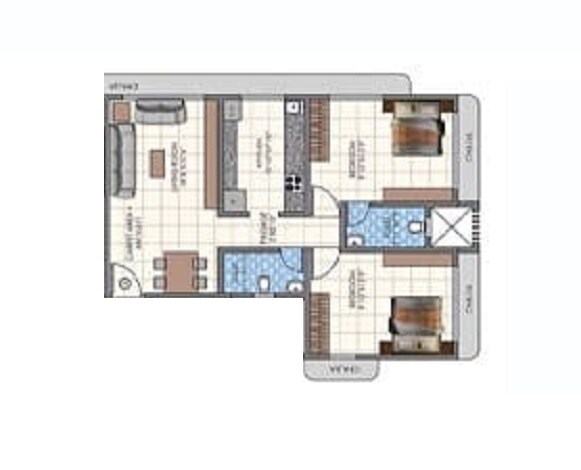 2 BHK 542 Sq. Ft. Apartment