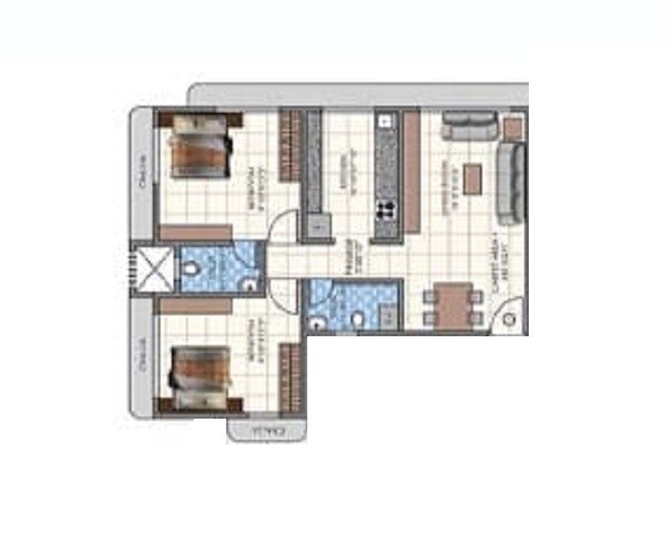 Floor plan of 2 BHK 686 Sq. Ft. Apartment in Pranav Rajhans Apartment, Mumbai