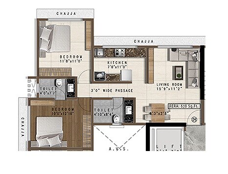 Floor plan of 2 BHK 630 Sq. Ft. Apartment in Pranav Samrat CHS, Mumbai