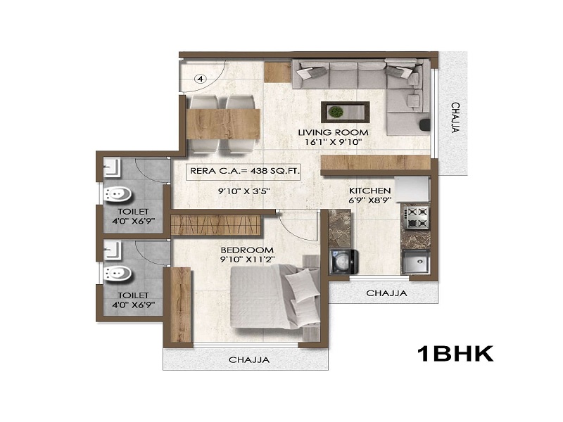 1 BHK 438 Sq. Ft. Apartment in Pranav Sparsh CHS