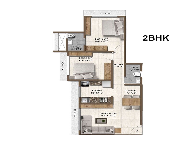 Floor plan of 2 BHK 712 Sq. Ft. Apartment in Pranav Sparsh CHS, Mumbai