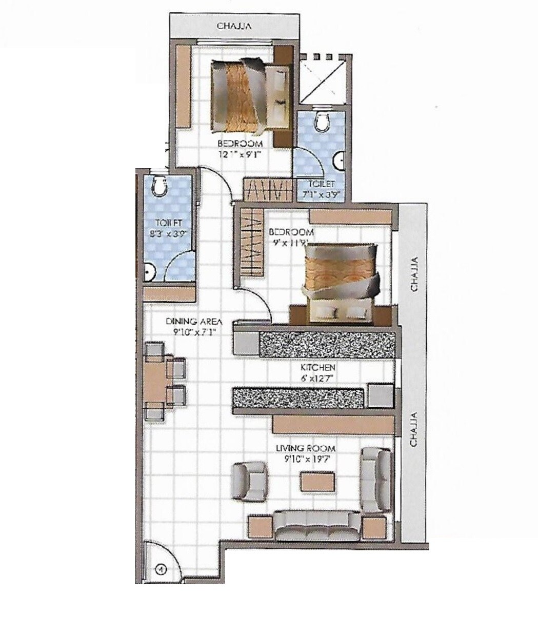 Floor plan of 2 BHK 675 Sq. Ft. Apartment in Pranav Ulka CHSL, Mumbai