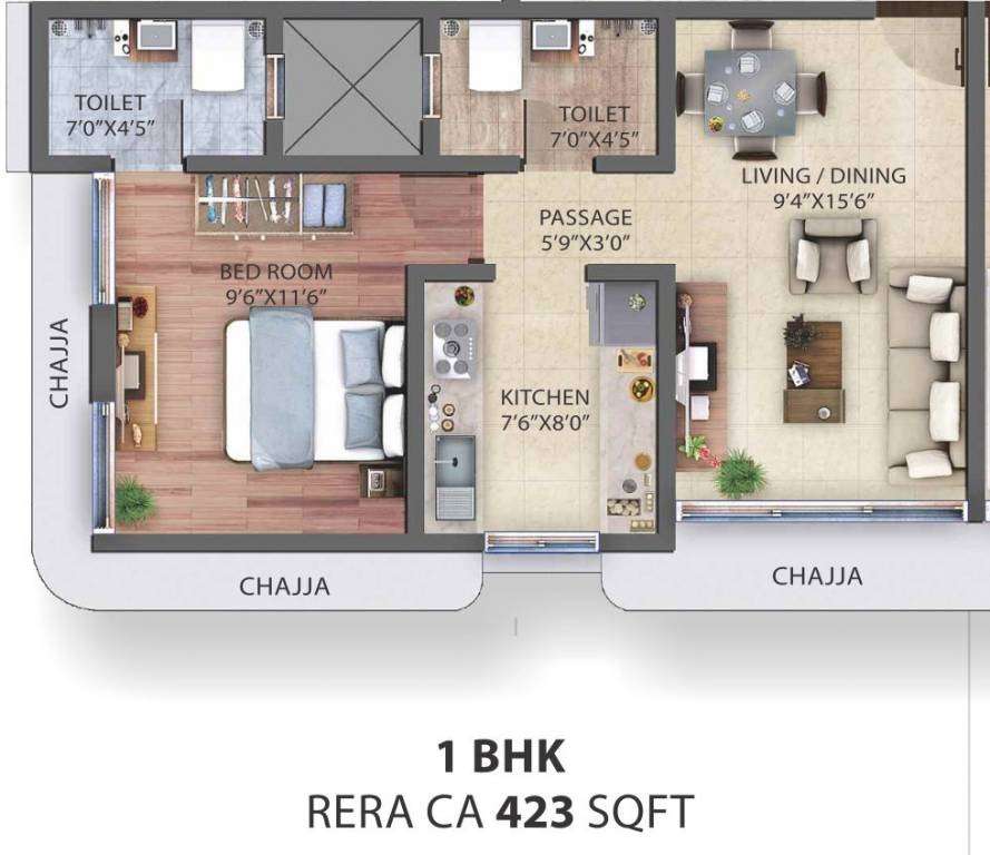 1 BHK 423 Sq. Ft. Apartment in Prasham Vishal 2