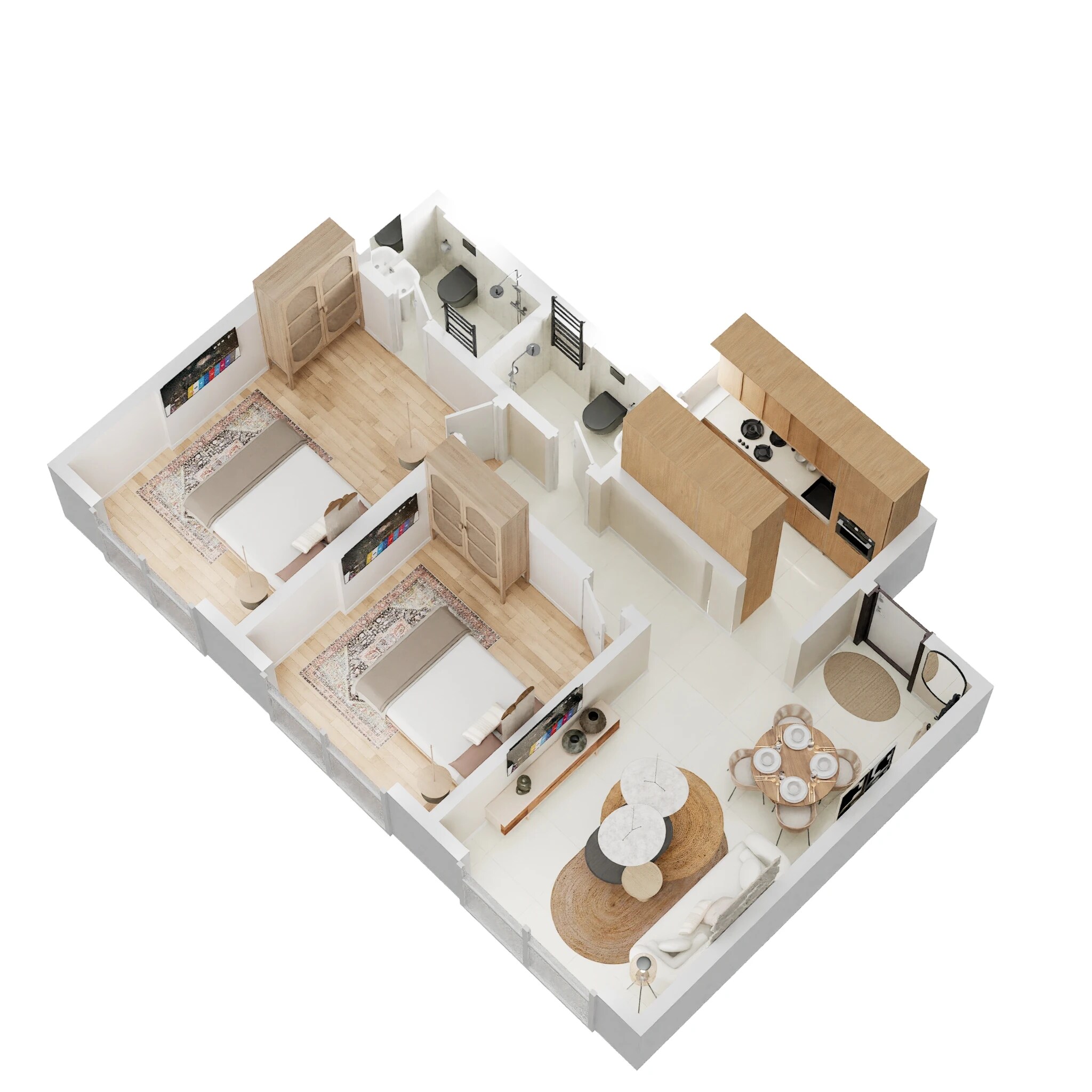 Floor plan of 2 BHK 628 Sq. Ft. Apartment in Pratham ARC Aura, Mumbai