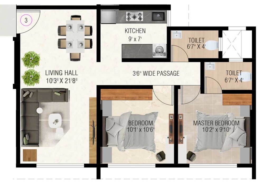Floor plan of 2 BHK 635 Sq. Ft. Apartment in Prathamesh Alfa CHS, Mumbai