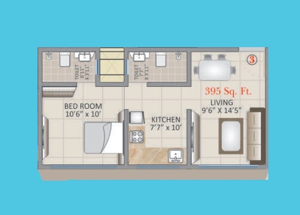 Floor plan of 1 BHK 395 Sq. Ft. Apartment in Prathamesh Tanishq Residency Ghatkopar, Mumbai
