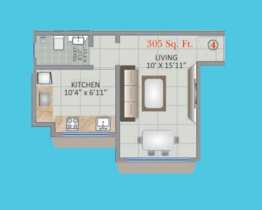 Floor plan of 305 Sq. Ft. Studio in Prathamesh Tanishq Residency Ghatkopar, Mumbai