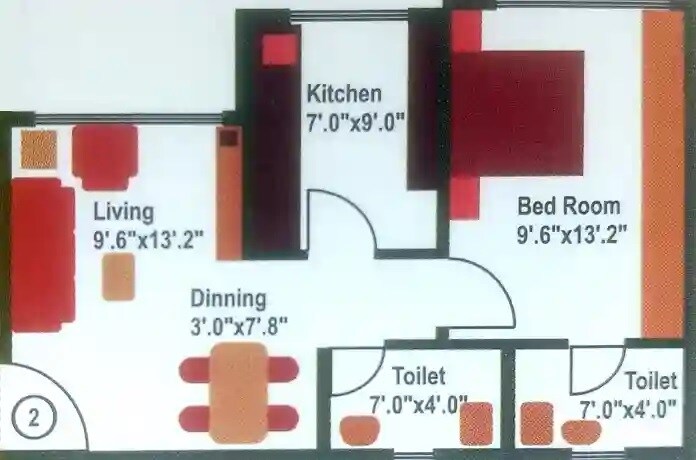 Floor plan of 1 BHK 444 Sq. Ft. Apartment in Prathana Acharya Ashram, Mumbai
