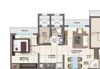 Floor plan of 1 BHK 454 Sq. Ft. Apartment in Prathmesh Darshan, Mumbai
