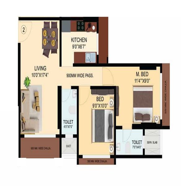 Floor plan of 2 BHK 538 Sq. Ft. Apartment in Pratik Paradise, Mumbai