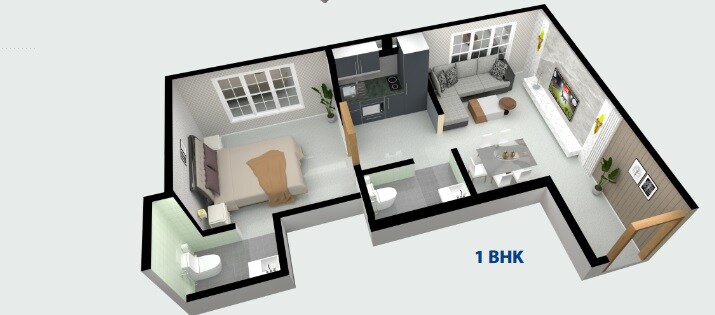 Floor plan of 1 BHK 329 Sq. Ft. Apartment in Pratik Springwoods, Mumbai