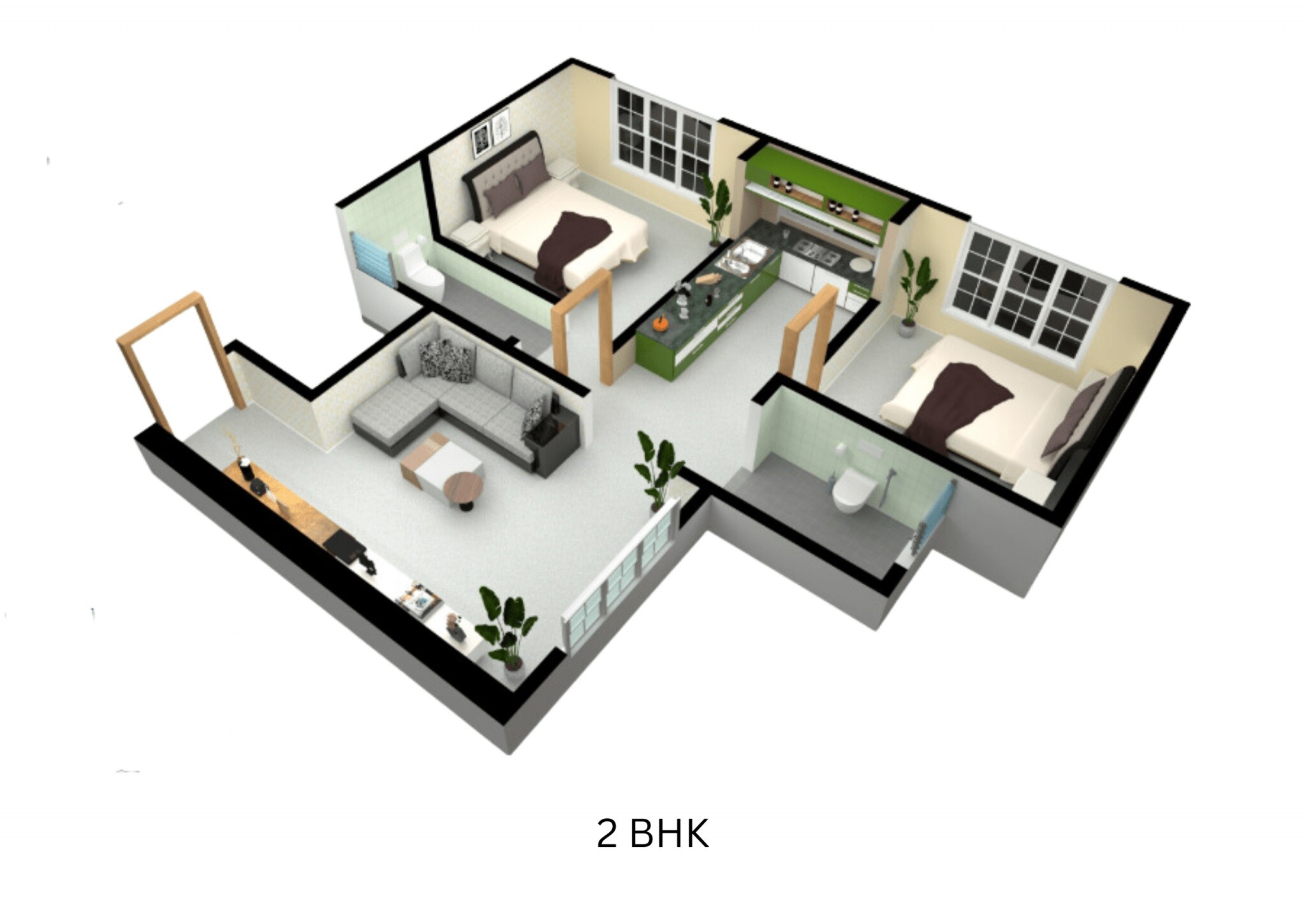 Floor plan of 2 BHK 518 Sq. Ft. Apartment in Pratik Springwoods, Mumbai